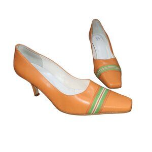 Werner Brazilian Orange Square Toe High‎ Stilleto Leather Heels Pumps Size 8.5 M